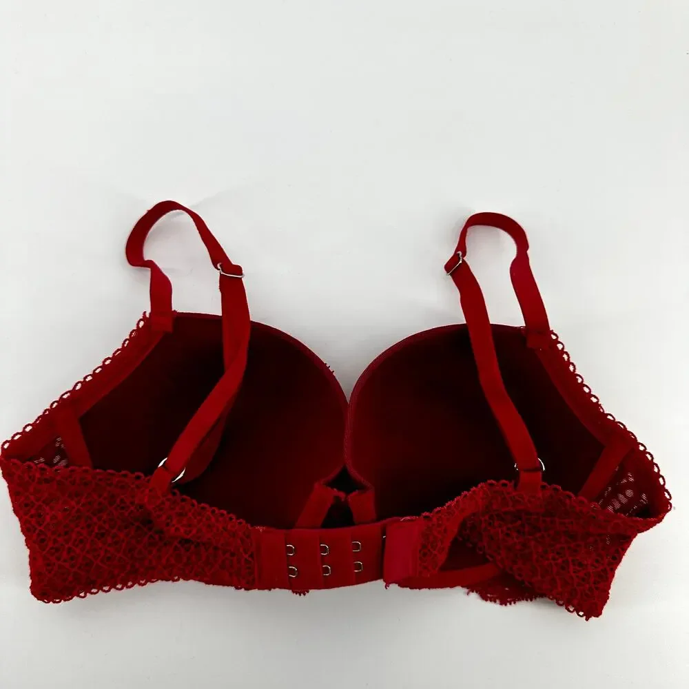 Victoria's Secret Dream Angels Lined Demi Bra Floral Lace Underwired Red 32C